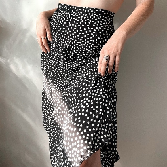 Vintage Flowy Polka Dot Black & White Maxi Skirt - Picture 3 of 4